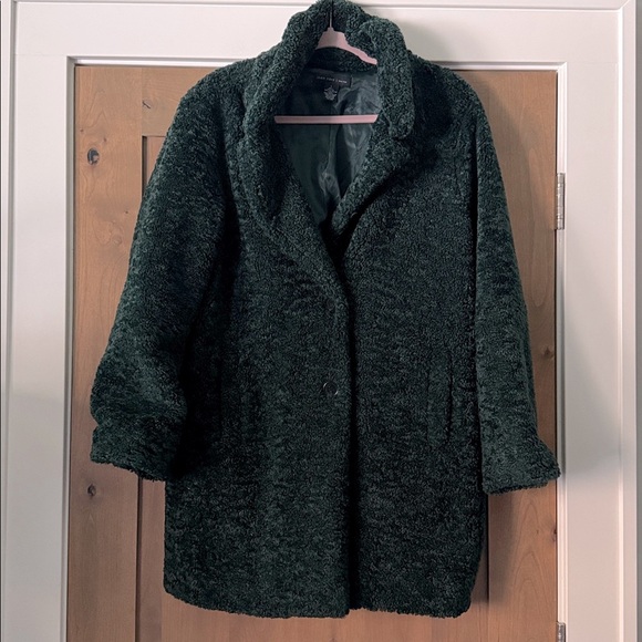 Teddy Bear Coat Womens L Forest Green fully lined pockets warm winter Office - Picture 1 of 11